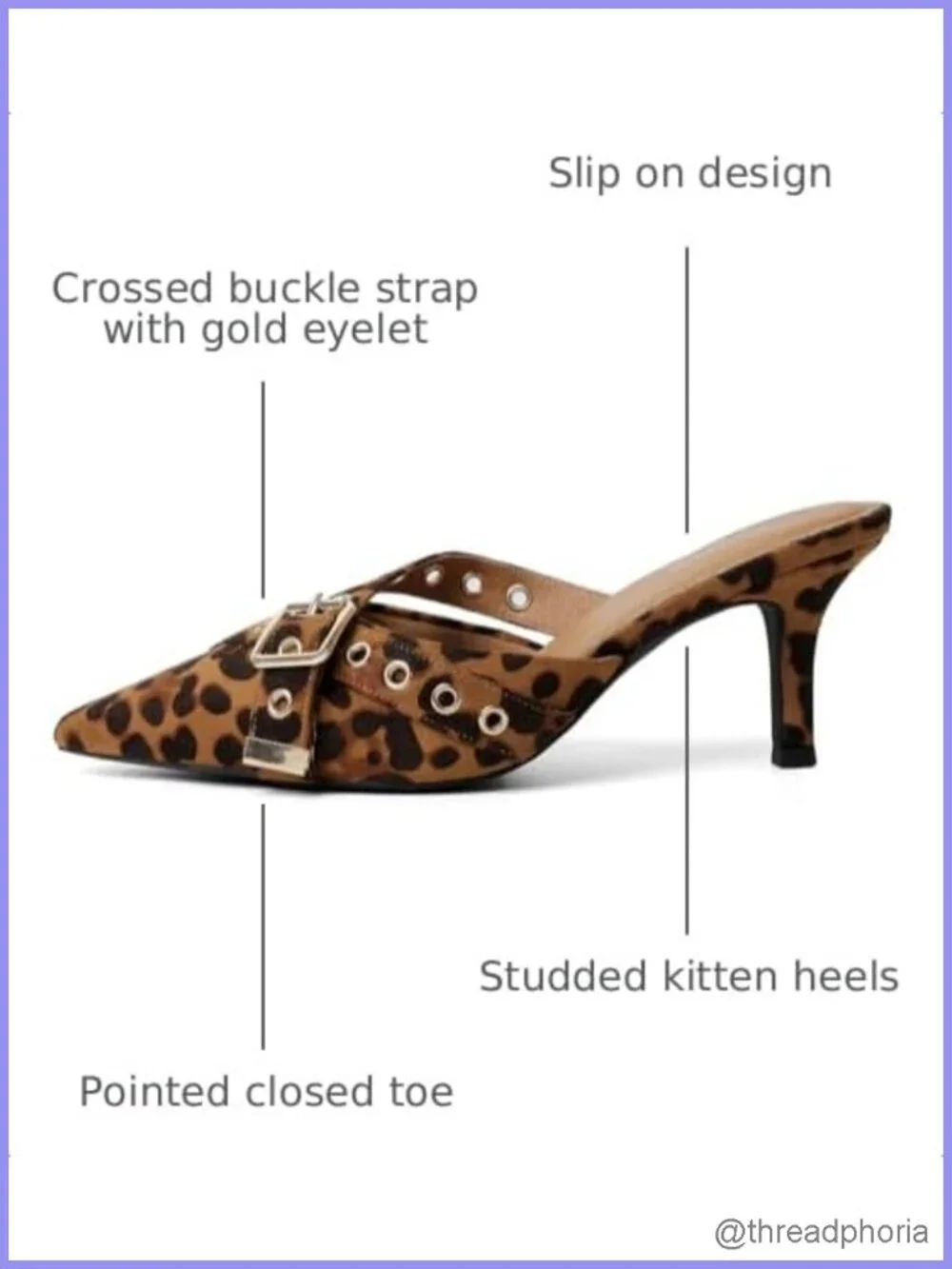 Women's Leopard Print Kitten Heels Pointed Toe Faux Leather Mules Slip On Pumps